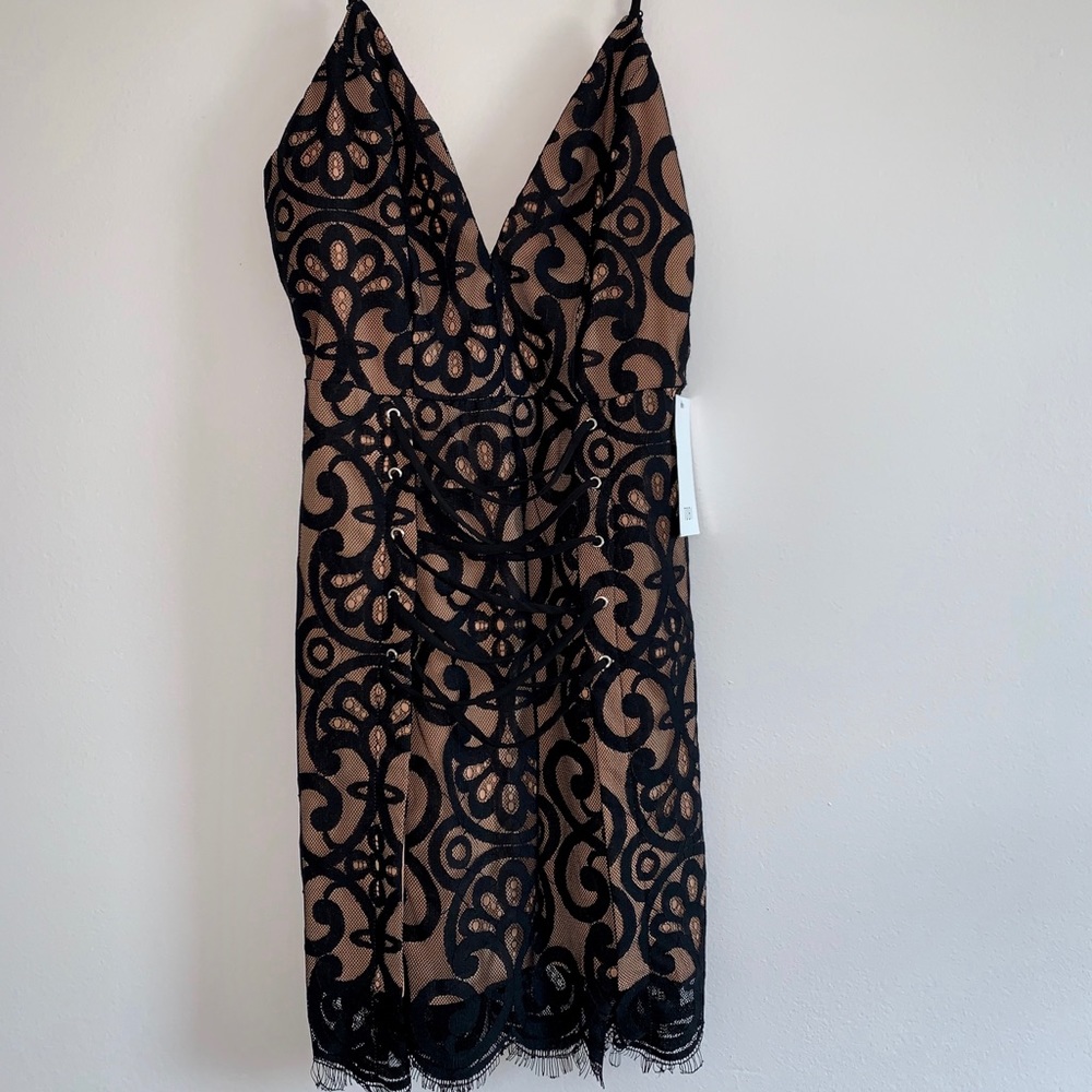 Black lace lace-up cocktail dress from Tobi